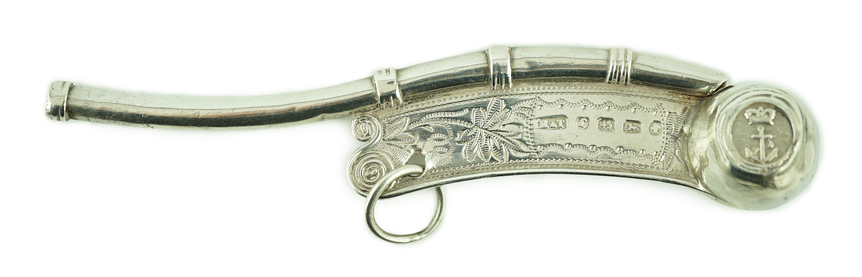 A Victorian engraved silver Bosun’s call, Hilliard & Thomasson